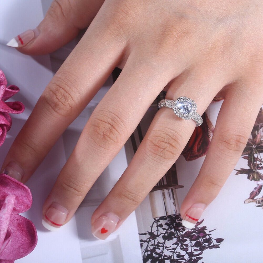 Elegant 925 Silver Rings for Women Jewelry Round C - Picture 3 of 3